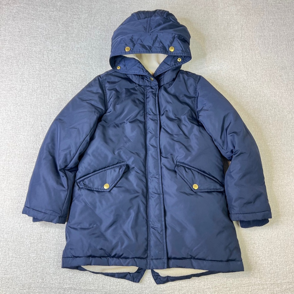 Crewcuts J.Crew Kids Navy Blue Sherpa Lined Hooded Puffer Parka Jacket Size 8